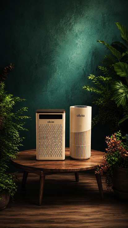 Olivia purifiers in a lush indoor setting